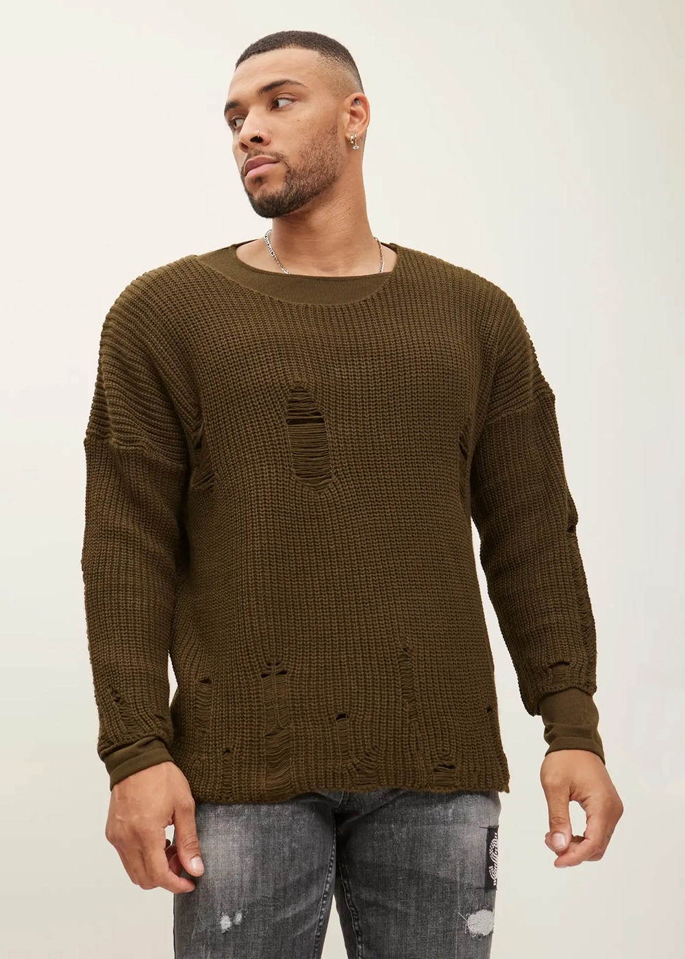 Green Two Piece Distressed Sweater